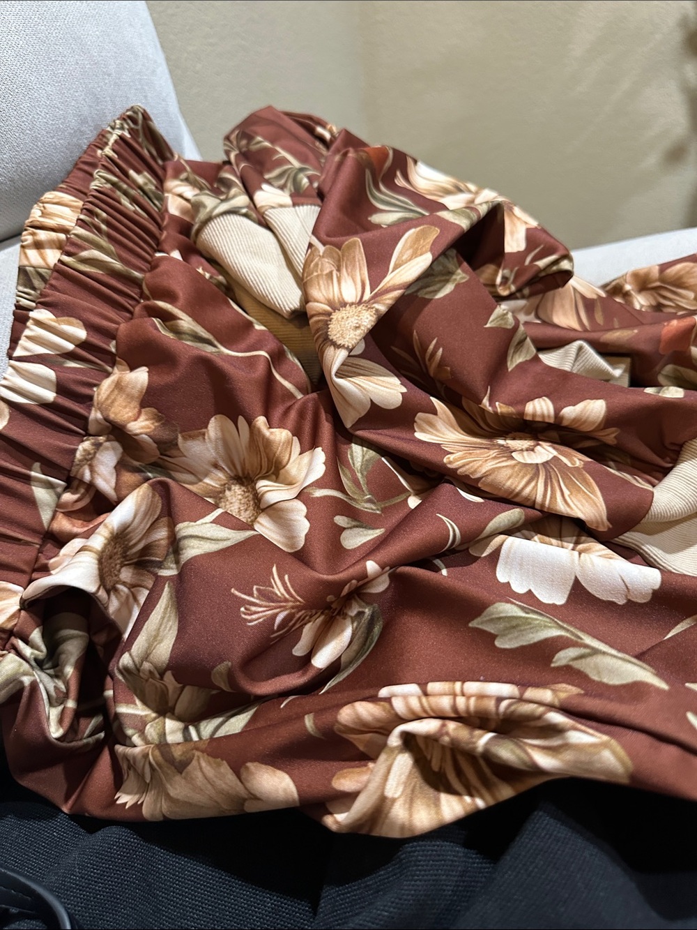 Retro Brown Floral Wide-Leg Pants + Top Set with pockets New Boutique loose fit - Picture 5 of 5